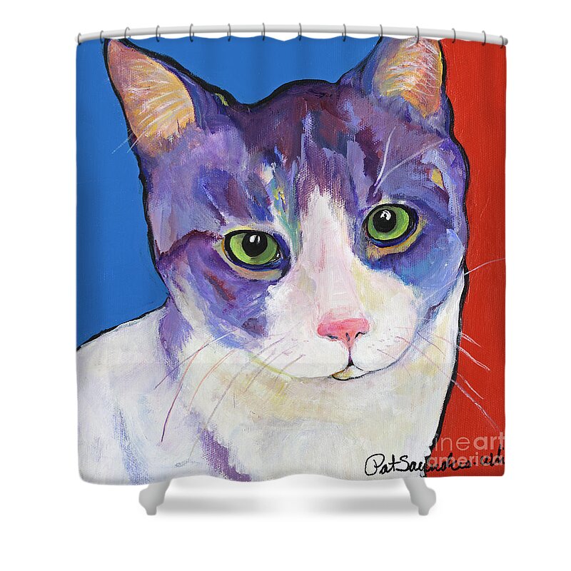 Green Eye Pussy Shower Curtain featuring the painting Nugget by Pat Saunders-White
