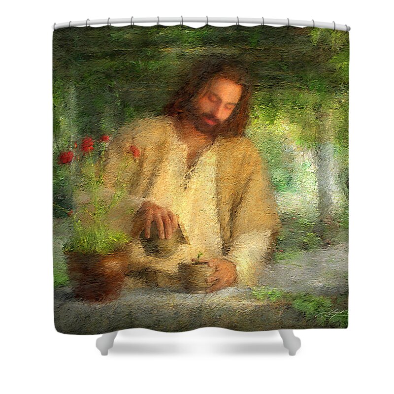 Jesus Shower Curtain featuring the painting Nurtured by the Word by Greg Olsen