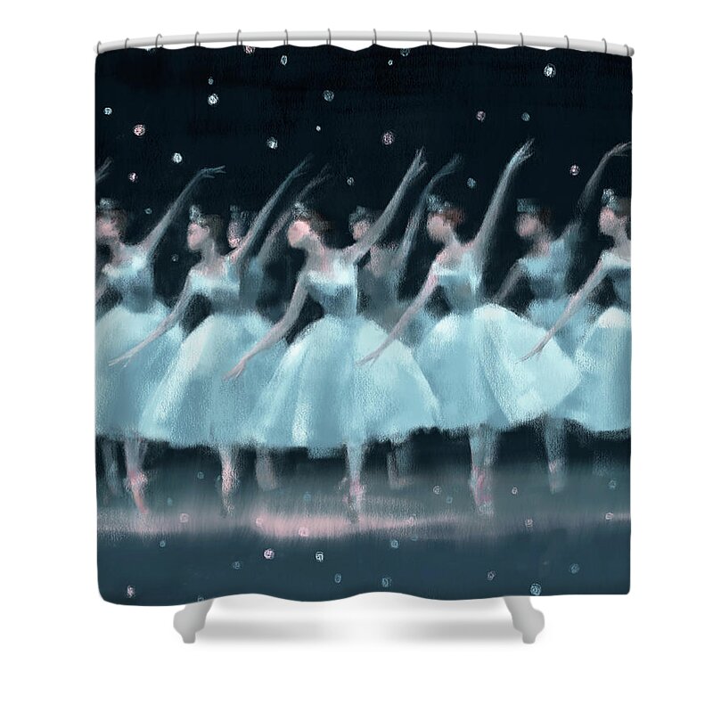 Ballet Shower Curtain featuring the painting Nutcracker Ballet Waltz of the Snowflakes by Beverly Brown