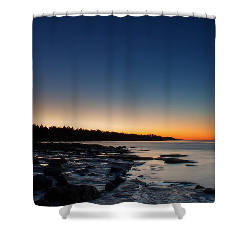 Water Shower Curtain featuring the photograph NW Bay Sunset by Randy Hall