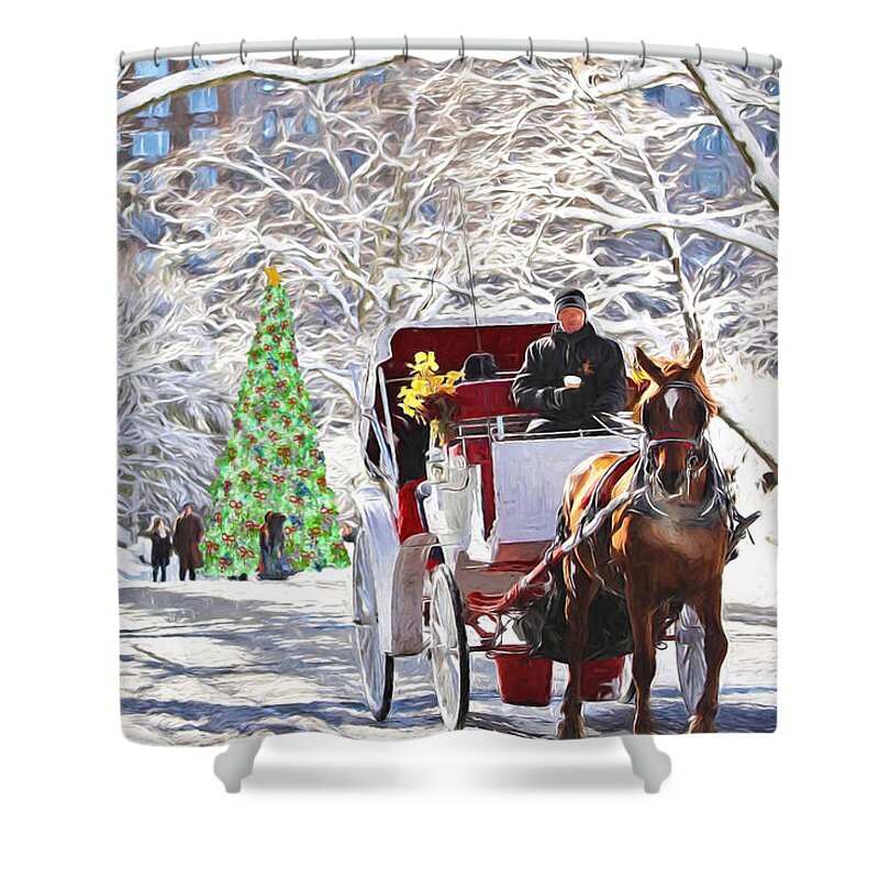 Carriage Rides Shower Curtain featuring the photograph Festive Winter Carriage Rides by Sandi OReilly
