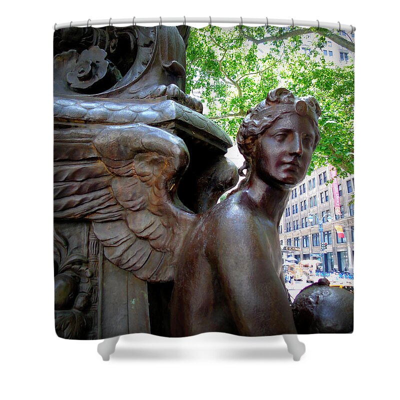 Angel Shower Curtain featuring the photograph NYC Library Angel by Susan Lafleur