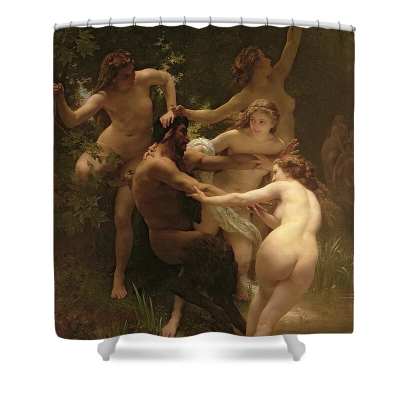 Nymphs And Satyr Shower Curtain featuring the painting Nymphs and Satyr by William Adolphe Bouguereau
