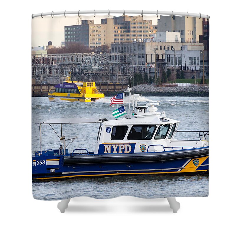 Brooklyn Shower Curtain featuring the photograph NYPD Harbor Unit by SR Green
