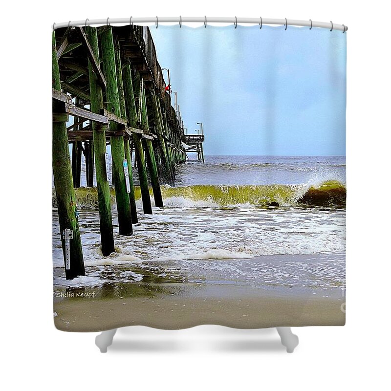 Art Shower Curtain featuring the photograph Oak Island Pier before H.Matthew by Shelia Kempf
