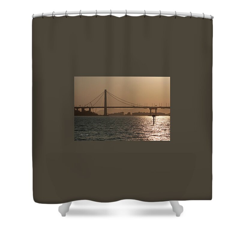 Photograph Shower Curtain featuring the photograph Oakland Bay Bridge by Suzanne Gaff