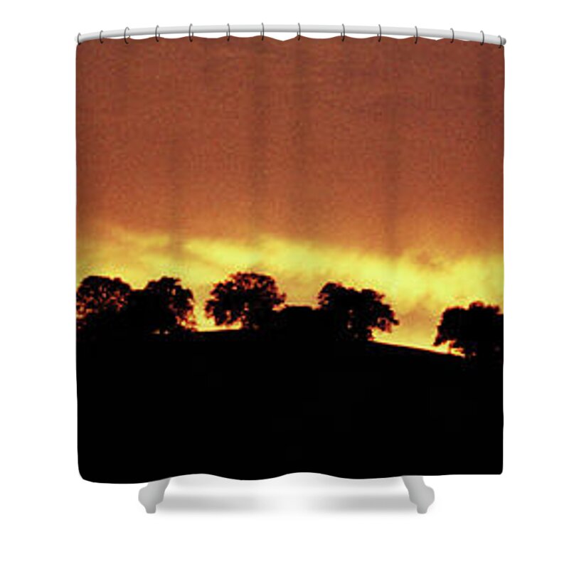 Oak Shower Curtain featuring the photograph Oaks on hill at sunset by Jim And Emily Bush