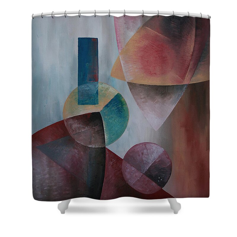 Objects In Space Shower Curtain featuring the painting Objects in Space by Obi-Tabot Tabe