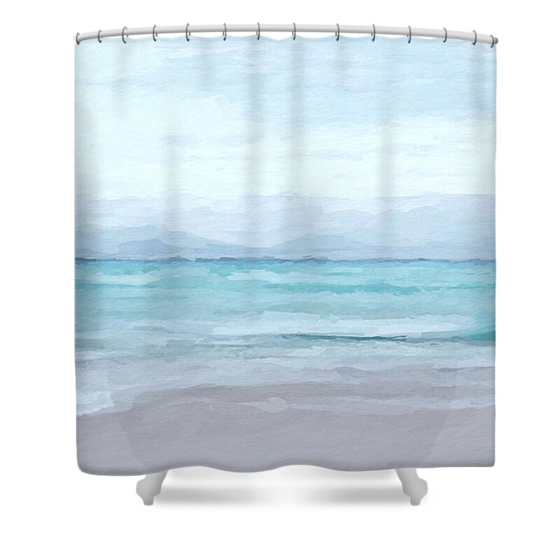 Anthony Fishburne Shower Curtain featuring the mixed media Ocean Beach abstract watercolor by Anthony Fishburne