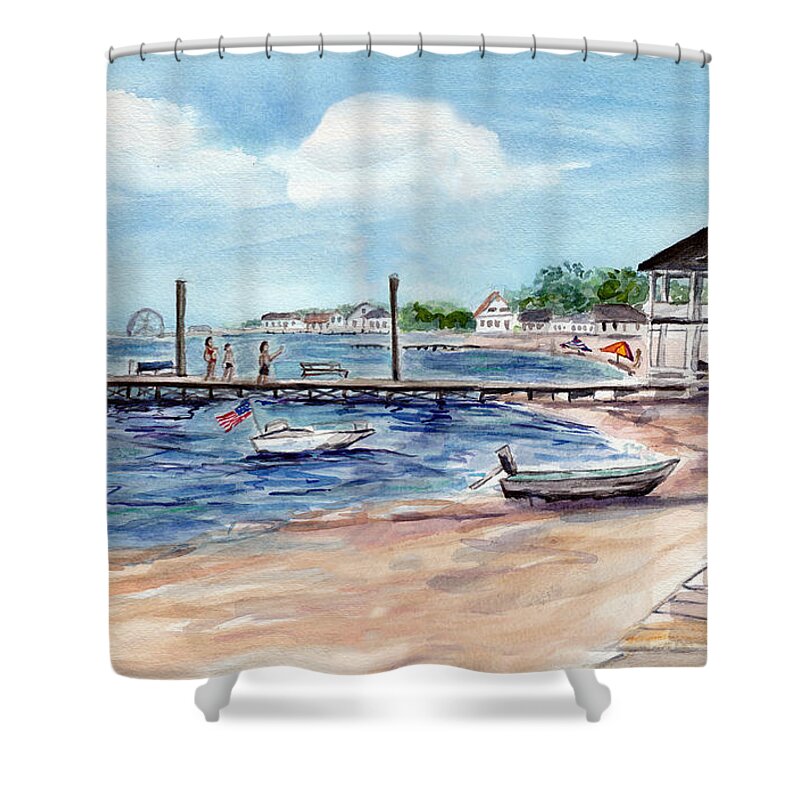 Ocean Gate Shower Curtain featuring the painting Ocean Gate Boardwalk by Clara Sue Beym