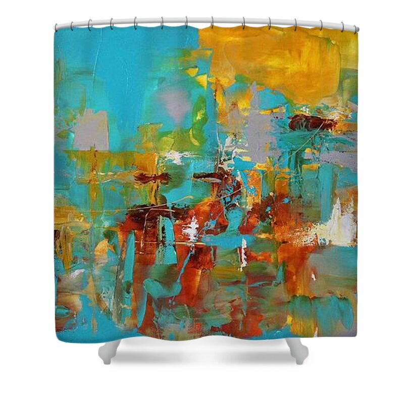 Blue Shower Curtain featuring the painting Ocean Jasper by Preethi Mathialagan