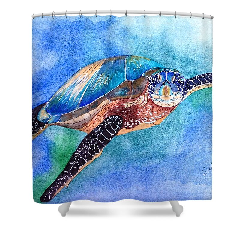 Sea Turtle Shower Curtain featuring the painting Ocean Jewel by Joette Snyder