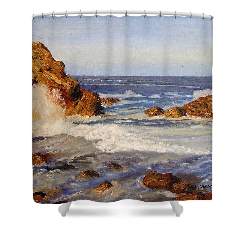 Seascape Shower Curtain featuring the painting Ocean Rock by Quwatha Valentine
