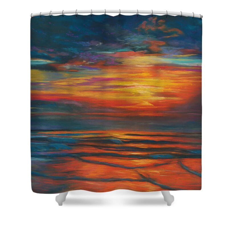 Sunrise On The Beach Art Print Shower Curtain featuring the pastel Ocean Sunrise by Karen Kennedy Chatham
