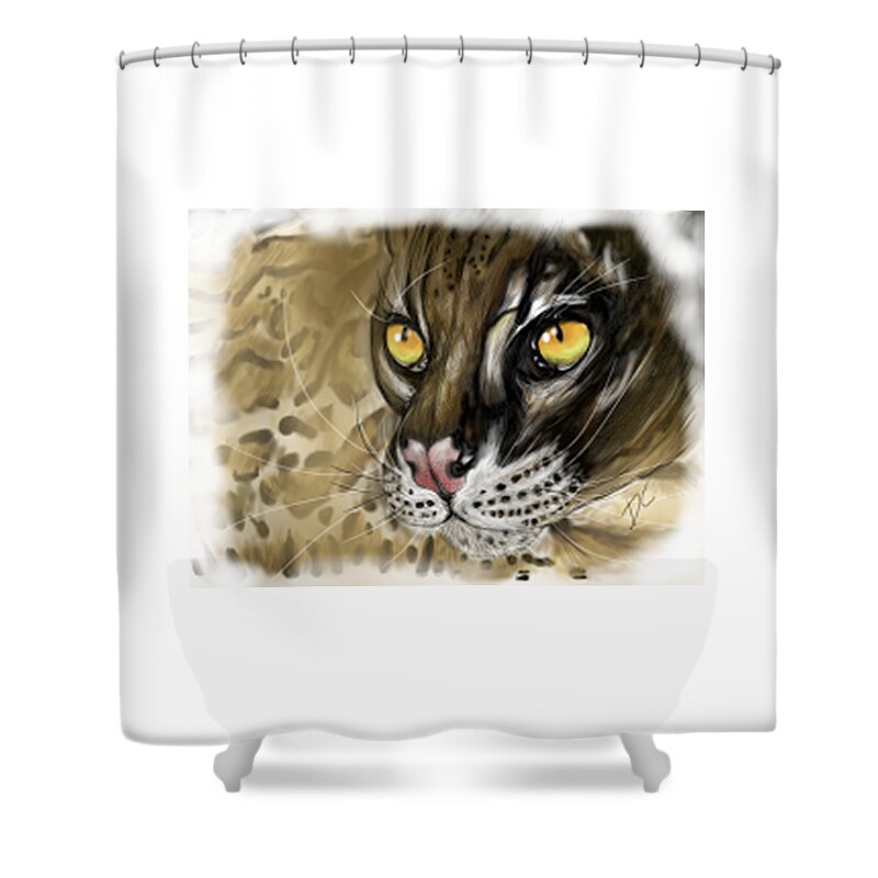 Feline Shower Curtain featuring the digital art Ocelot by Darren Cannell