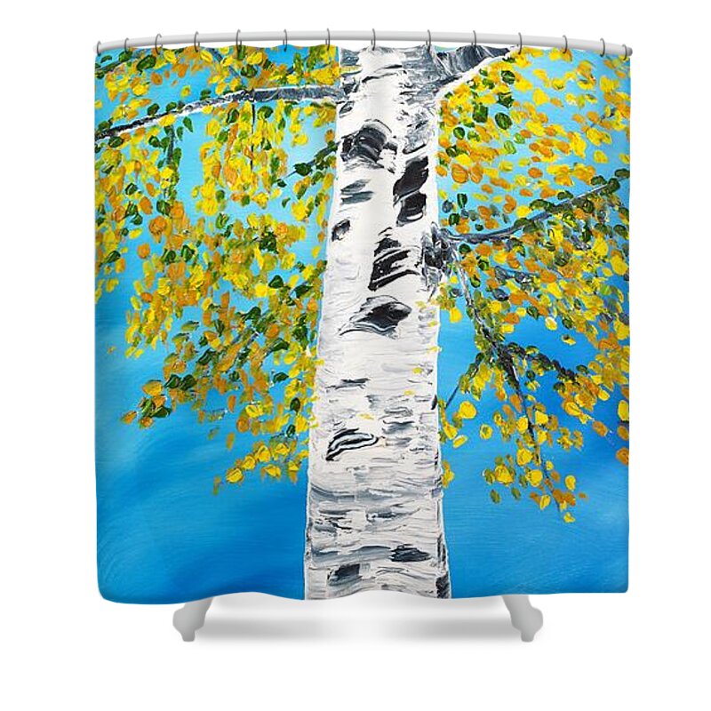 Birch Shower Curtain featuring the painting October Birch by Valerie Ornstein