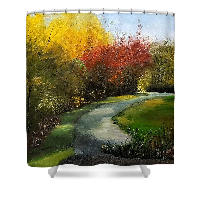 Autumn Color Shower Curtain featuring the painting October In The Park by Connie Rish
