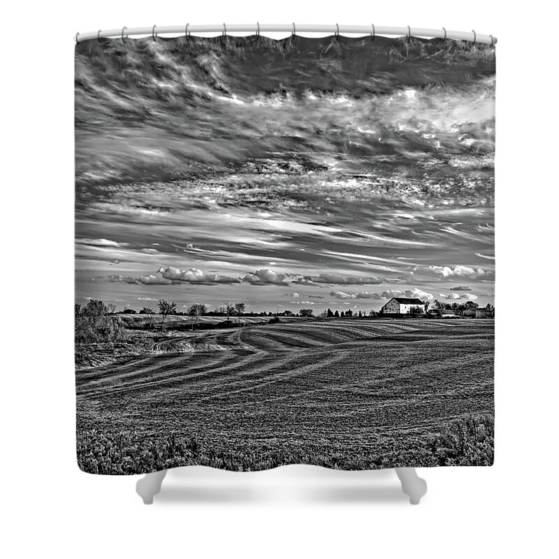 Landscape Shower Curtain featuring the photograph October Patterns bw by Steve Harrington
