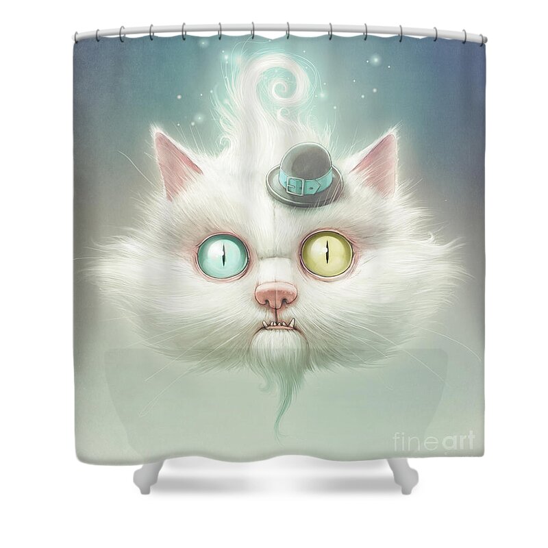 Kitty Shower Curtain featuring the painting Odd Kitty by Lukas Brezak