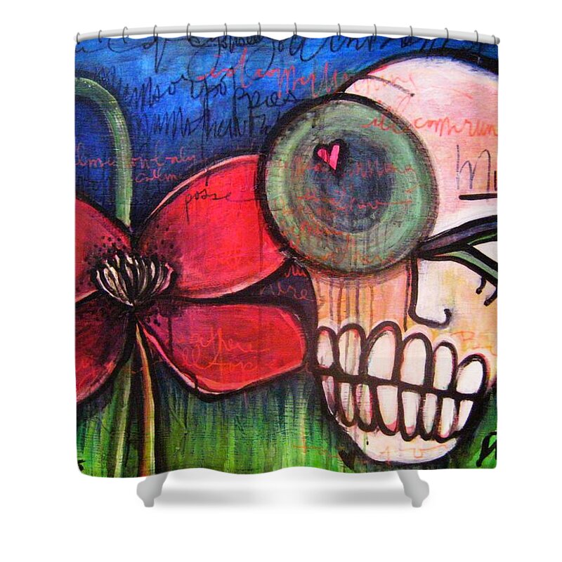 Skulls Shower Curtain featuring the painting Ode to Kings by Laurie Maves ART