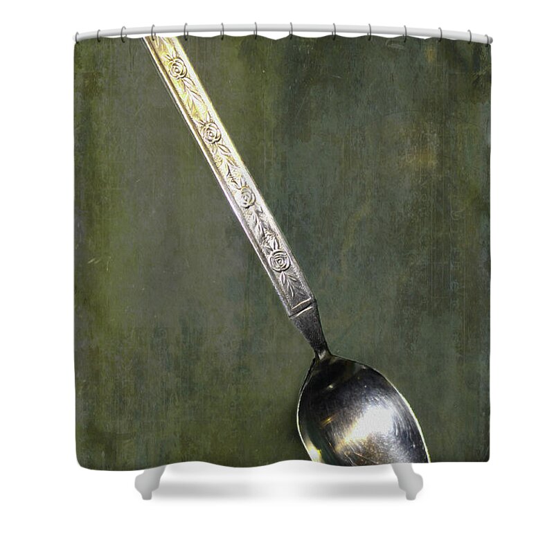 Cutlery Shower Curtain featuring the photograph Ode To The Lone Spoon Print 1 by Nina Silver