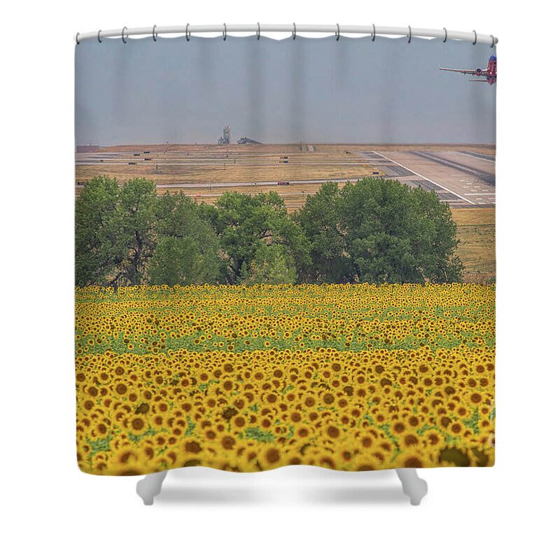 Sunflower Fields Shower Curtain featuring the photograph O'er Fields of Gold by Jim Garrison