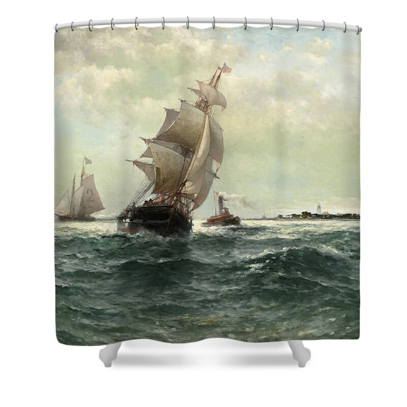 Edward Moran Shower Curtain featuring the painting Off Atlantic Shore. Highlands by Edward Moran