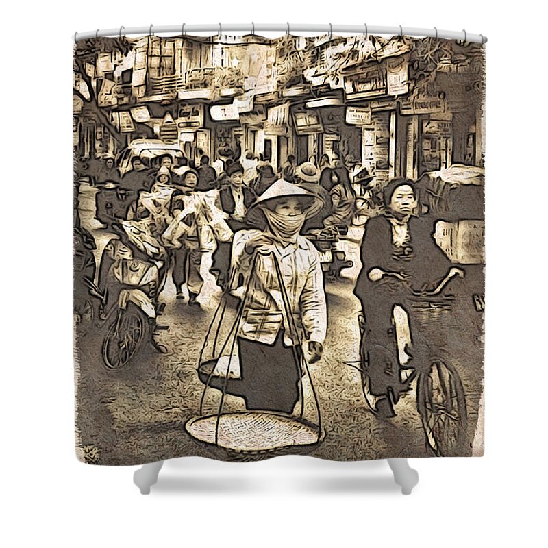 Asia Shower Curtain featuring the digital art Off to Work by Cameron Wood