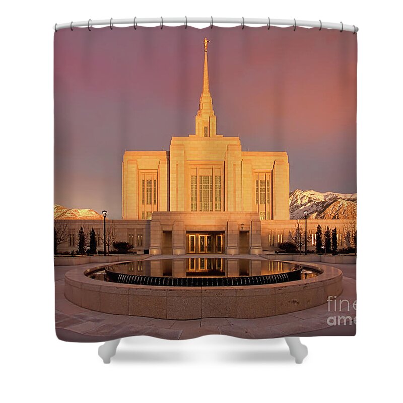 Lds Shower Curtain featuring the photograph Ogden Temple Sunset by Roxie Crouch