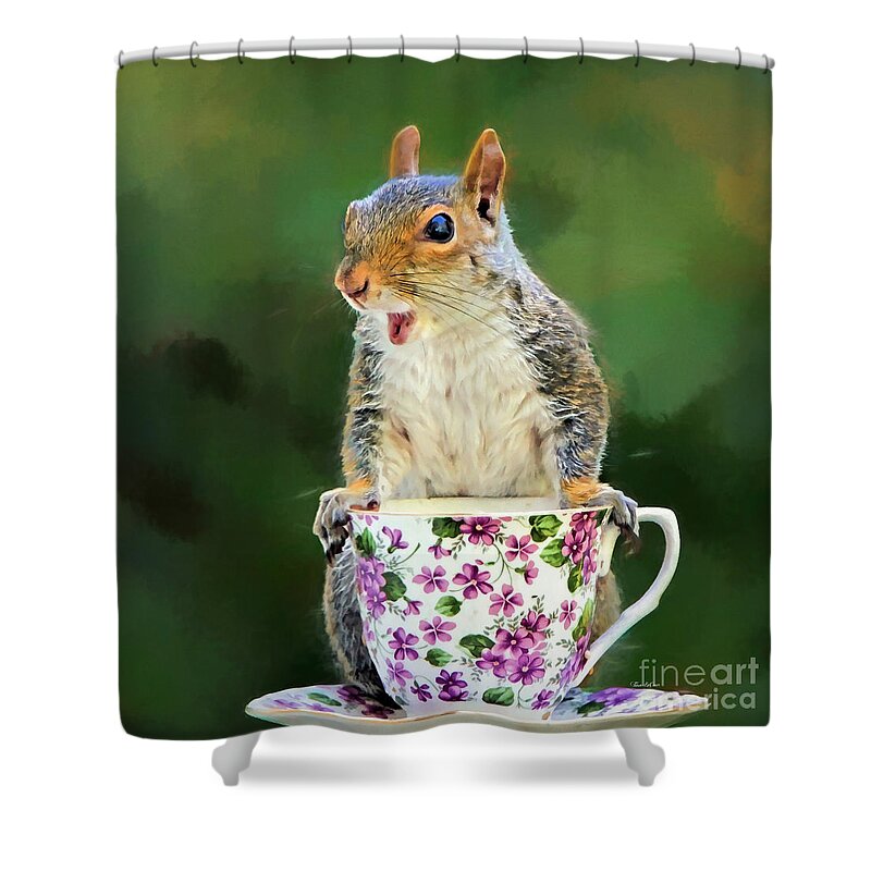 Squirrel Shower Curtain featuring the mixed media Oh Happy Day by Tina LeCour