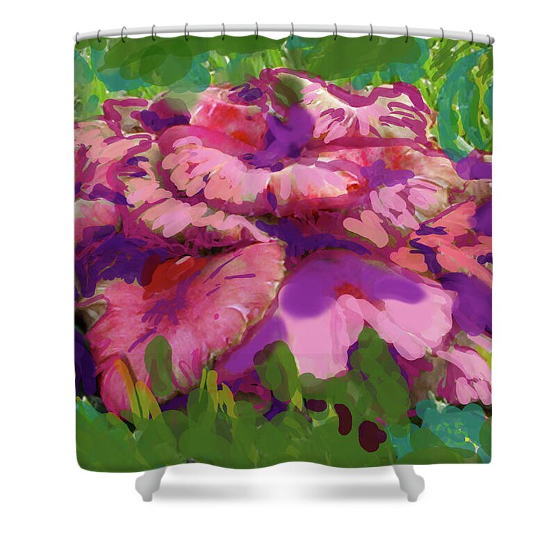 Mushrooms Shower Curtain featuring the digital art Oh My Mushrooms by Suzanne Udell Levinger