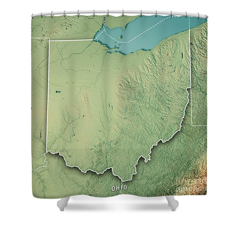 Ohio Shower Curtain featuring the digital art Ohio State USA 3D Render Topographic Map Border by Frank Ramspott