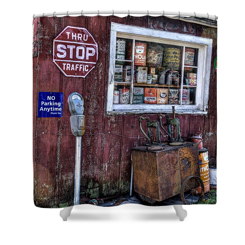 Parking Meter Shower Curtain featuring the photograph Oil Cans by Janice Adomeit