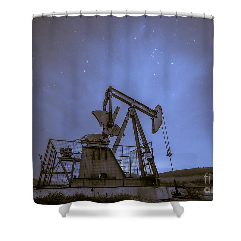 Oil Rig Shower Curtain featuring the photograph Oil Rig and Stars by Anthony Michael Bonafede