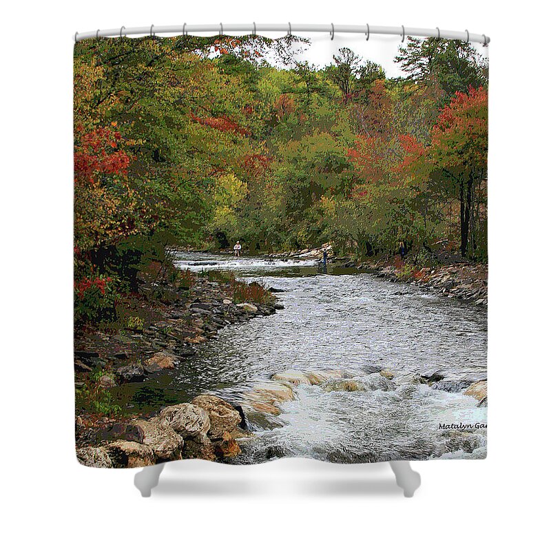 Autumn Shower Curtain featuring the photograph OK Fishing by Matalyn Gardner