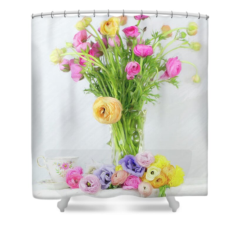Ranunculus Shower Curtain featuring the photograph Old and New Ranunculus by Susan Gary