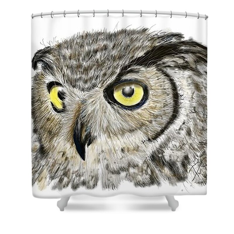 Owl Shower Curtain featuring the digital art Old and wise by Darren Cannell