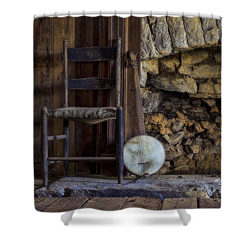Banjo Shower Curtain featuring the photograph Old Banjo by Heather Applegate