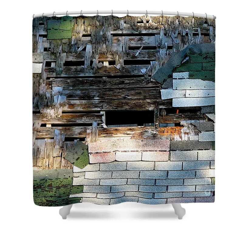 Roof Shower Curtain featuring the photograph Old Barn Roof with bird by Rose Santuci-Sofranko