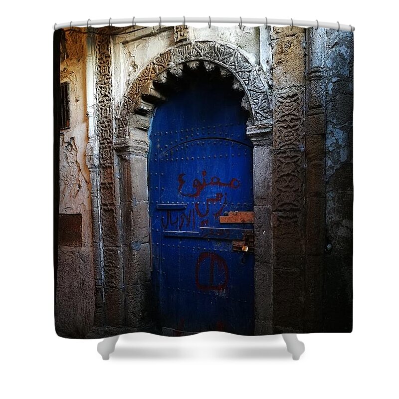 Architecture Shower Curtain featuring the photograph Old blue door by Jarek Filipowicz