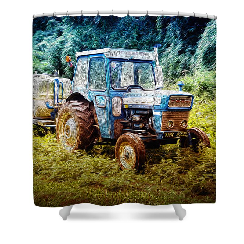 John D Williams Shower Curtain featuring the photograph Old Blue Ford Tractor by John Williams