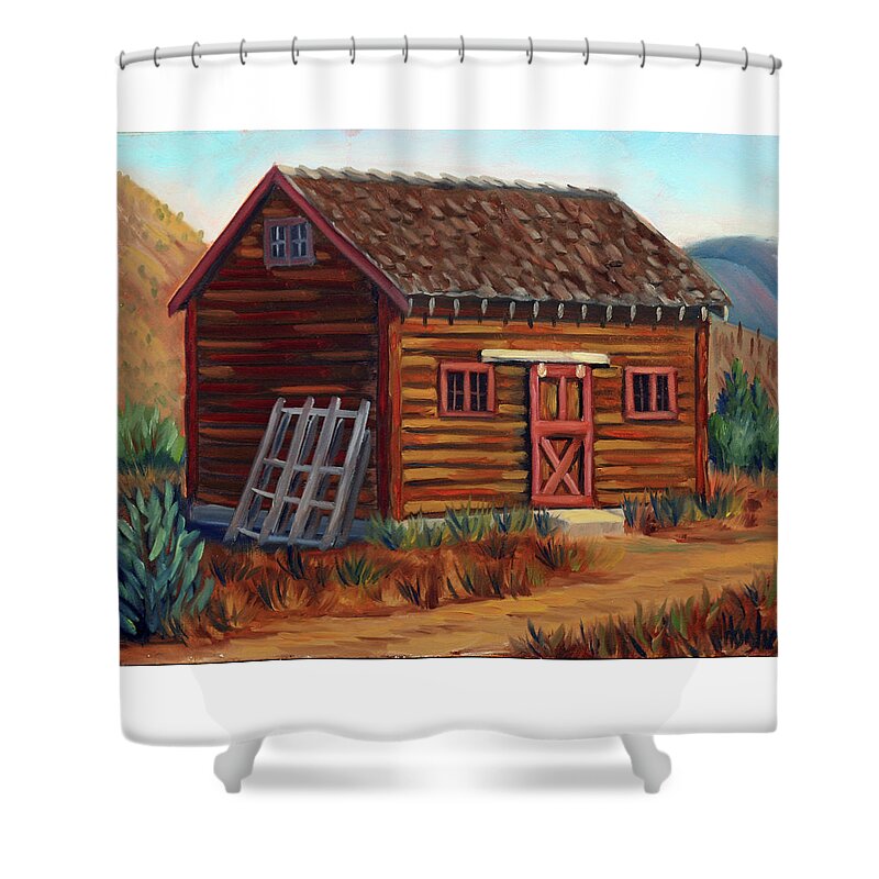 Cabin Shower Curtain featuring the painting Old Cabin by Kevin Hughes