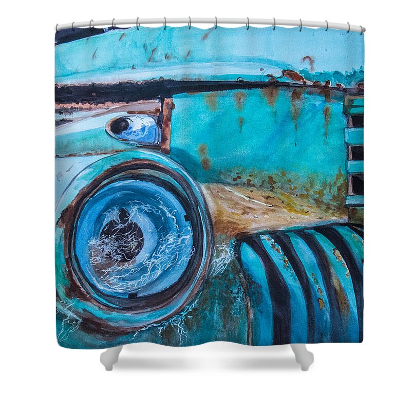 Car Shower Curtain featuring the painting Rusty Farm Truck by Vickie Myers