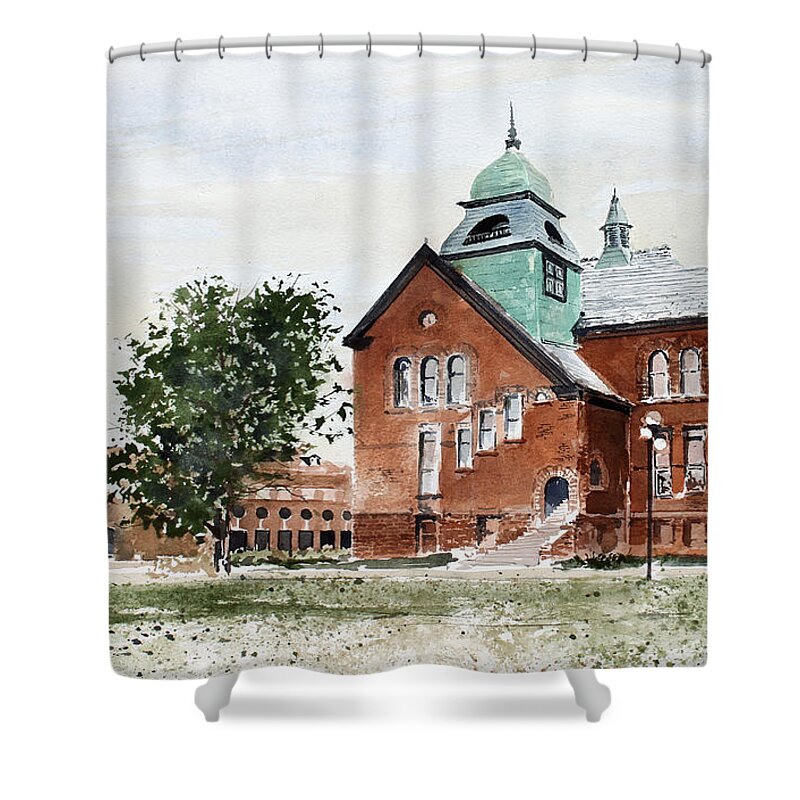 Old Central On The Oklahoma State University Campus. Shower Curtain featuring the painting Oklahoma State University Old Central by Monte Toon