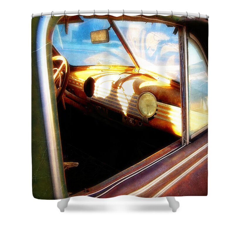 Glenn Mccarthy Shower Curtain featuring the photograph Old Chevrolet Dashboard by Glenn McCarthy Art and Photography