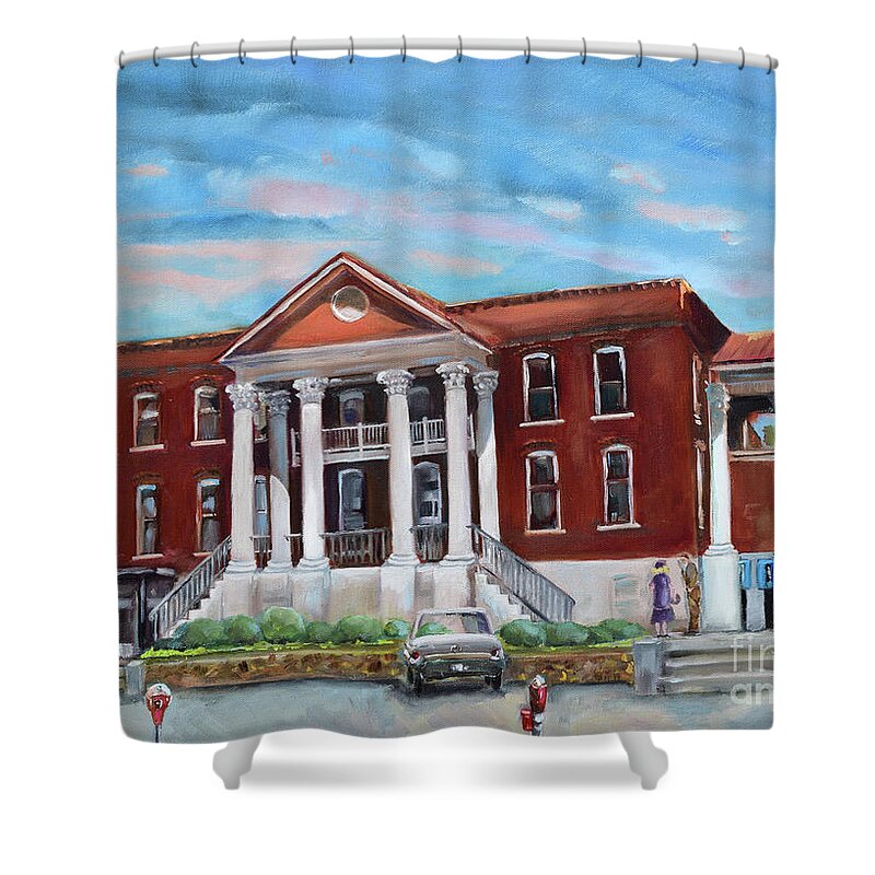 Courthouse Shower Curtain featuring the painting Old Courthouse in Ellijay GA - Gilmer County Courthouse by Jan Dappen
