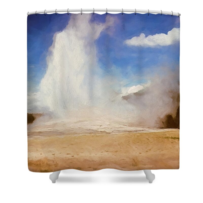  Shower Curtain featuring the digital art Old Faithful Vintage 5 by Cathy Anderson