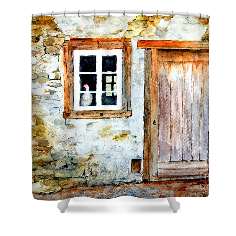 Old Farm House Shower Curtain featuring the painting Old Farm House by Sher Nasser