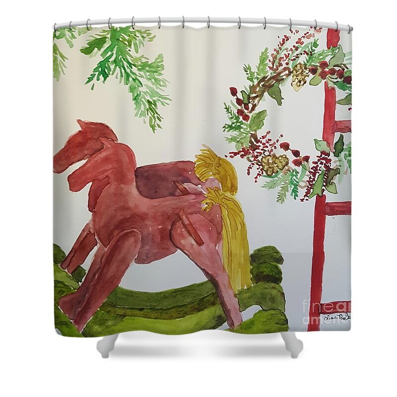 Country Christmas Shower Curtain featuring the painting Old fashioned Christmas by Lisa Debaets