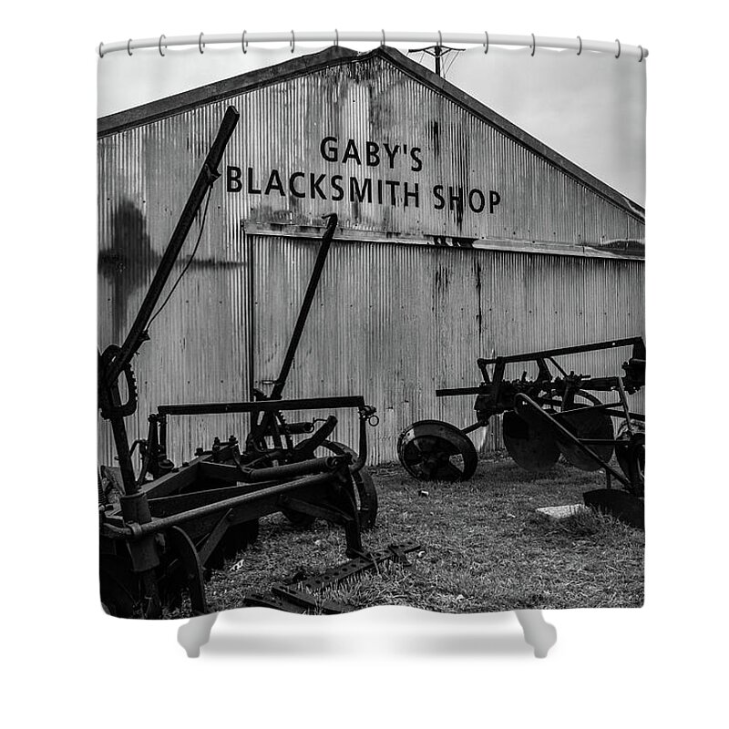 Blacksmith Shower Curtain featuring the photograph Old Frisco Blacksmith Shop by Nicole Lloyd